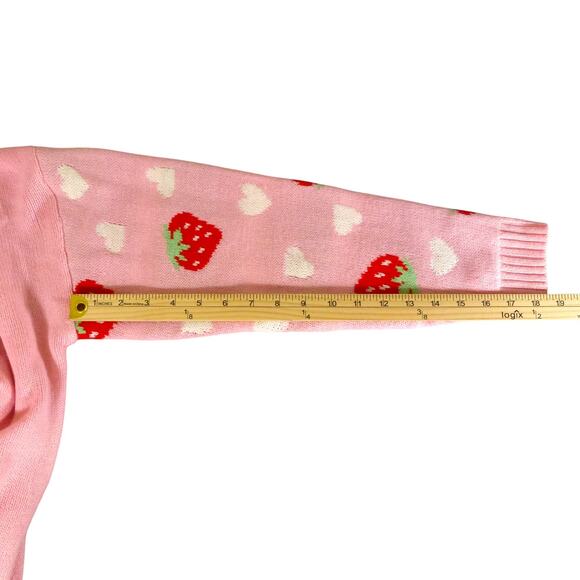 Strawberry Shortcake Knit Sweater Women’s Large L Retro Cartoon Y2K Hearts - Picture 6 of 9